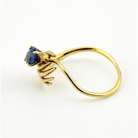 Hand Holding a Sapphire 14k Gold Ring - Estate Vintage Figural Jewelry - Picture 4 of 5